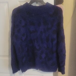 Kate Spade New York Wool Alpaca Blend Leopard Print Sweater Navy/Black Size XL